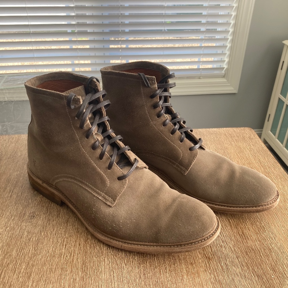 Frye Made Mexico Chris Suede Boots - Taupe Grey - 12